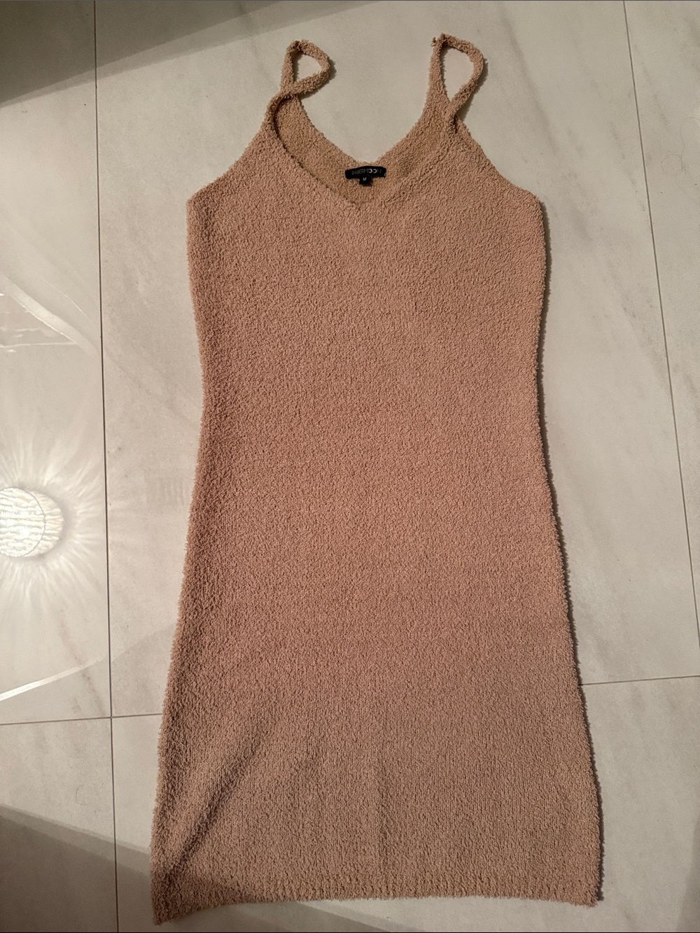 Papermoon Blush Beige Textured Knit Slip Dress